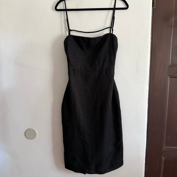 REFORMATION | Black Lenova Linen Open Back Pencil Midi Dress | Size 4 - Picture 2 of 7